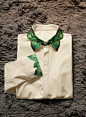 Fine Art Collection white green spring leaves collar and cuff unique shirt/skirt: 