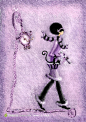 紫色背景里穿大衣戴围巾走路的女孩插画下载，现在加入素材公社即可参与传素材送现金活动