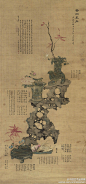 【 清 载湉 《寿同金石图》 】立轴，绢本设色，117.3×54.8cm， 1892年作。