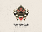 Yum Yum俱乐部几何例证传统咖啡馆餐馆金箔烙铁的品牌商标外带的泰国