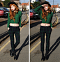 Green Cropped Sweater, Plaid Green Trousers, Chicwish Basic Hat
