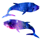 海洋 鲸鱼 PNG 水彩 星空 梦幻 唯美 小清新 手绘 水彩 手帐 插画 蓝鲸 炫彩 背景 免抠图PNG素材，更多素材尽在【点技能】