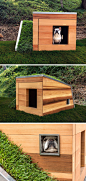 Studio Schicketanz have designed a modern Dog Dream House, that features wood construction, a green roof, storage for toys and snacks, a motion activated faucet, and a solar powered fan. #DogHouse #ModernDogHouse #Architecture #Design
