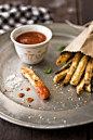 Zucchini fries with homemade tomato ketchup.