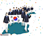 韩国国旗校服男女相约而来运动竞技插画 健身运动 世界杯