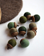 Felted Acorns - set of 10 in greens