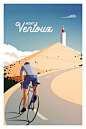 A classic and excruciating climb that is deceptively beautiful. A battle ground for some of the world’s greatest cyclists in the Tour de France. / Original cycling poster by Andrew Rose for Super Chéz Bro.