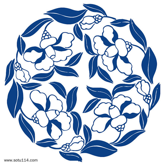 青花瓷圆形花卉传统花纹图案纹样