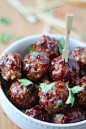 Blue Cheese Stuffed Turkey Meatballs With Raspberry Balsamic Glaze