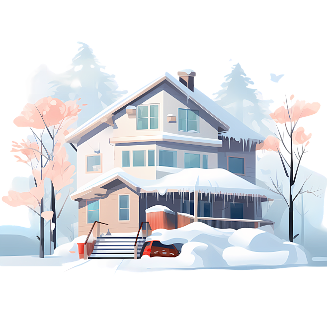 插画，房子，下雪，冬季，合成 c4d素材...
