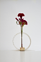 这是以色列设计师 Omer Polak 设计的金属花瓶，他从传统的日本插花技术中发现花茎之美，结合极具现代感的金属材质设计出这款镂空花瓶 。
