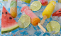 西瓜，水果冰棒和酸橙片图片素材_ID:450844459