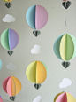Garland-Hot Air Balloons & Clouds-3D-Pastel Colours-Baby Mobile-Nursery Decor-Baby Shower-Decoration-Birthday-Children-Crib Mobile-Paper（豆瓣）