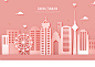 摩天轮 国际现代建筑 中国风剪纸设计 粉色背景psd_平面设计_其他平面设计