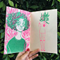 Just a zine about girls and plants! 5 x 8 12 pages cream paper risograph printed in neon pink and green by Tiny Splendor in Los Angeles, CA edition of 75