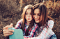 happy mother and daughter making selfie