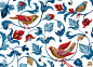 Textile bird pattern for "Secret Garden" clothes brand on Behance