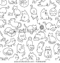 Cute Cartoon Cat Vector Icons, Seamless Pattern And Background