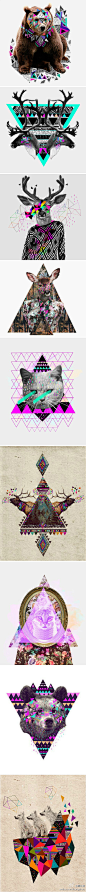 瑰丽的三角形，混合了波普拼贴元素。作者：英国平面设计师Kris Tate。