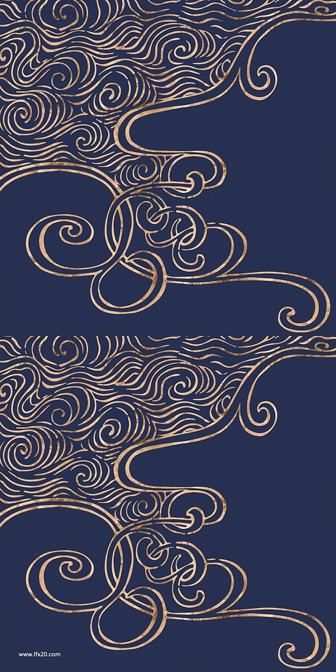 日式金色靛蓝波浪花纹图案纹理 (6)