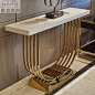 新古典后现代不锈钢香槟金色玄关桌创意艺术端景台样板房家具定制-淘宝网