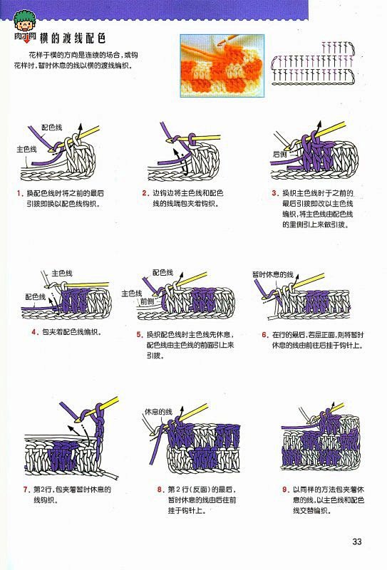 新手学钩针入门 条纹配色配色花样的编织方...