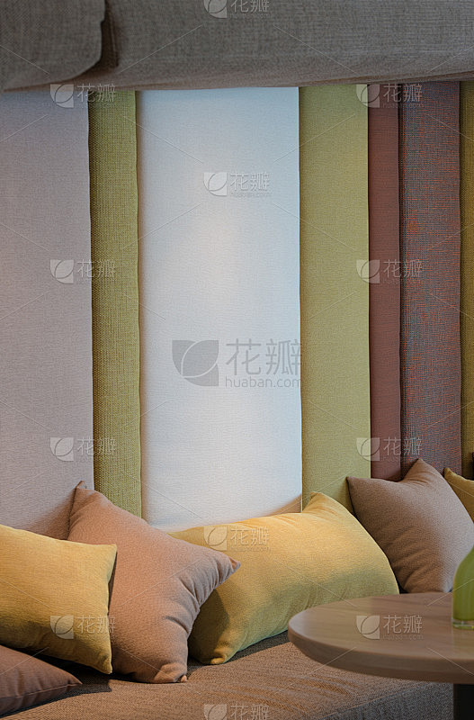 休息室室内设计有枕头和柔软的墙壁