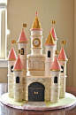 Beautiful pink and gold princess castle birthday cake: 