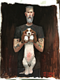 My non biological grandad with his dog Lemmy AKA god. oils on paper