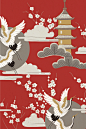 日式和风仙鹤背景古典花纹云腾日本海报PSD分层设计素材【可下载】