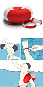 【自救手环 Self Rescue Bracelet】在你单独游泳时，它可以变成一个不错的漂浮装置。平时可以当做手环佩戴，紧急情况下如腿抽筋时，只需用力拉下手环，它就会马上充气膨胀成一个救生圈，确保你在水中的安全
