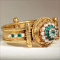 Museum Quality Antique 18k Etruscan Revival Emerald and Pearl Bangle c.1870