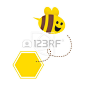 Little flying honey bee ( with yellow and brown stripes ). Vector