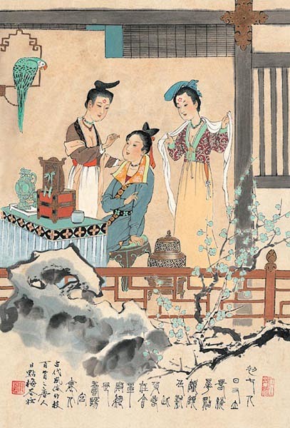 【唐　饰梅花妆】
初七人日又立春，梅花点...