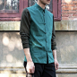 原创男士绿色拼接针织长袖衬衫 | Magibuy美奇#衬衫# #男士# 