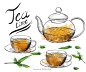 手绘插画下午茶花茶水果茶壶