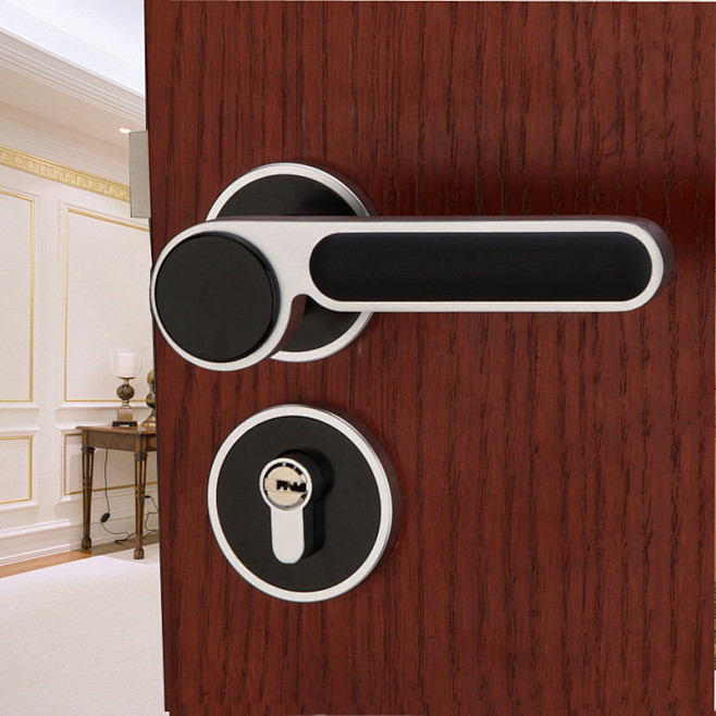黑色门锁太空铝锁具欧式分体门锁现代室内实...