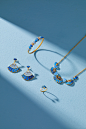 高清珠宝拍摄首饰品耳钉耳环手链项链展示图片背景图青色蓝色