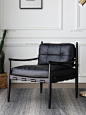 Re-MemberHome/北欧中古家具实木单人休闲椅新中式椅子真皮沙发椅-淘宝网