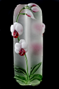 Etched white orchid bead - glass artist Katherine Wadsworth