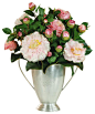 Camillia In Silver Cup Flower Arrangement traditional-artificial-flowers-plants-and-trees