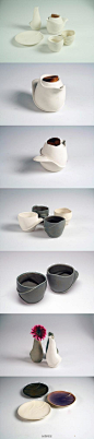 @最陶瓷：香港工业设计专业学生Patricia Wong设计制作的”Wavy”茶具。使用粘土和注浆的手法制成，线条流畅优美，如花瓣状层叠张开的外表代替常规的手柄，使手握时自然舒适。 http://t.cn/zOyXa0T