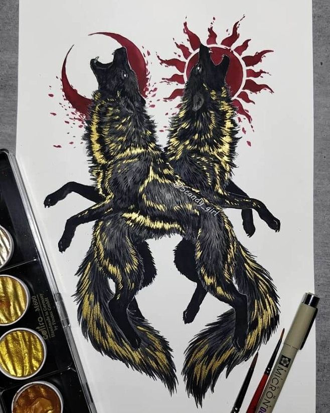 斯科尔和哈蒂-狼。 动物绘画中的神话与幻...