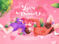 Love Dream pinky pink valentine love girl boy illustration design ui graphic