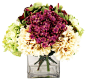 Cream, Violet and Green Hydrangeas in Square Glass modern-artificial-flowers