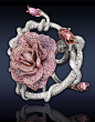 Jacob & Co. Pink Rose Cuff Bracelet, the petals composed 80.57 ct pave set white diamonds and 42.81 ct rose cut diamonds, mounted in titanium and 18k white gold.