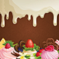 卡通甜品文本背景矢量素材，素材格式：EPS，素材关键词：草莓,蛋糕,卡通,甜品,奶油
