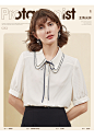 衣香丽影2020夏装新款韩版系带短袖条纹衬衫女设计感小众洋气上衣-tmall.com天猫