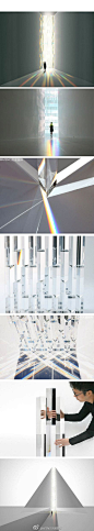 【彩虹教堂 -- RainbowChurch】日本设计师tokujin yoshioka吉冈徳仁用500块水晶三棱镜搭建一堵高8米的水晶墙，让天光从外部经由三棱镜折射和散射而进入教堂内部