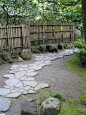 Flagstone style path in Japanese Garden in Portland.: 